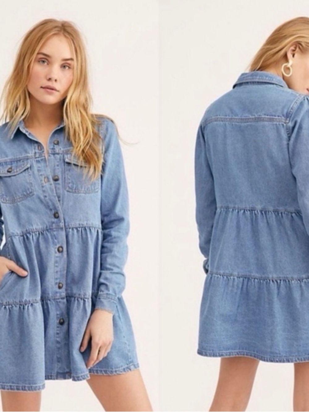 Free People Nicole Denim Shirt Tiered Dress Size XS NWOT